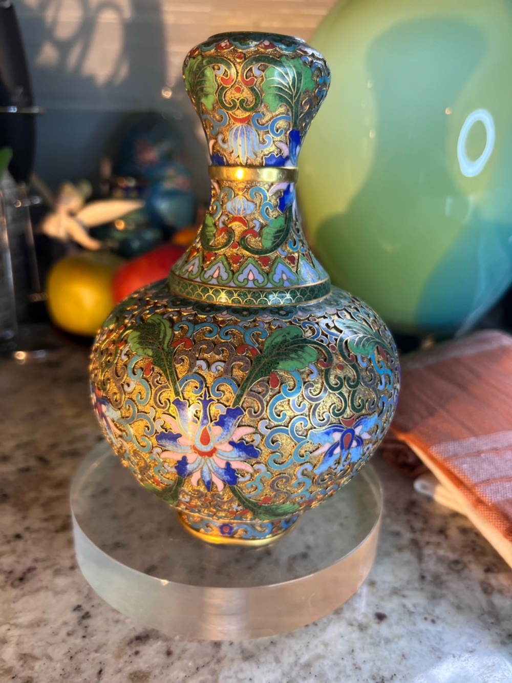 Champleve Golden and Jeweltones Cloisonné Accent Vase - Home Accents Decor